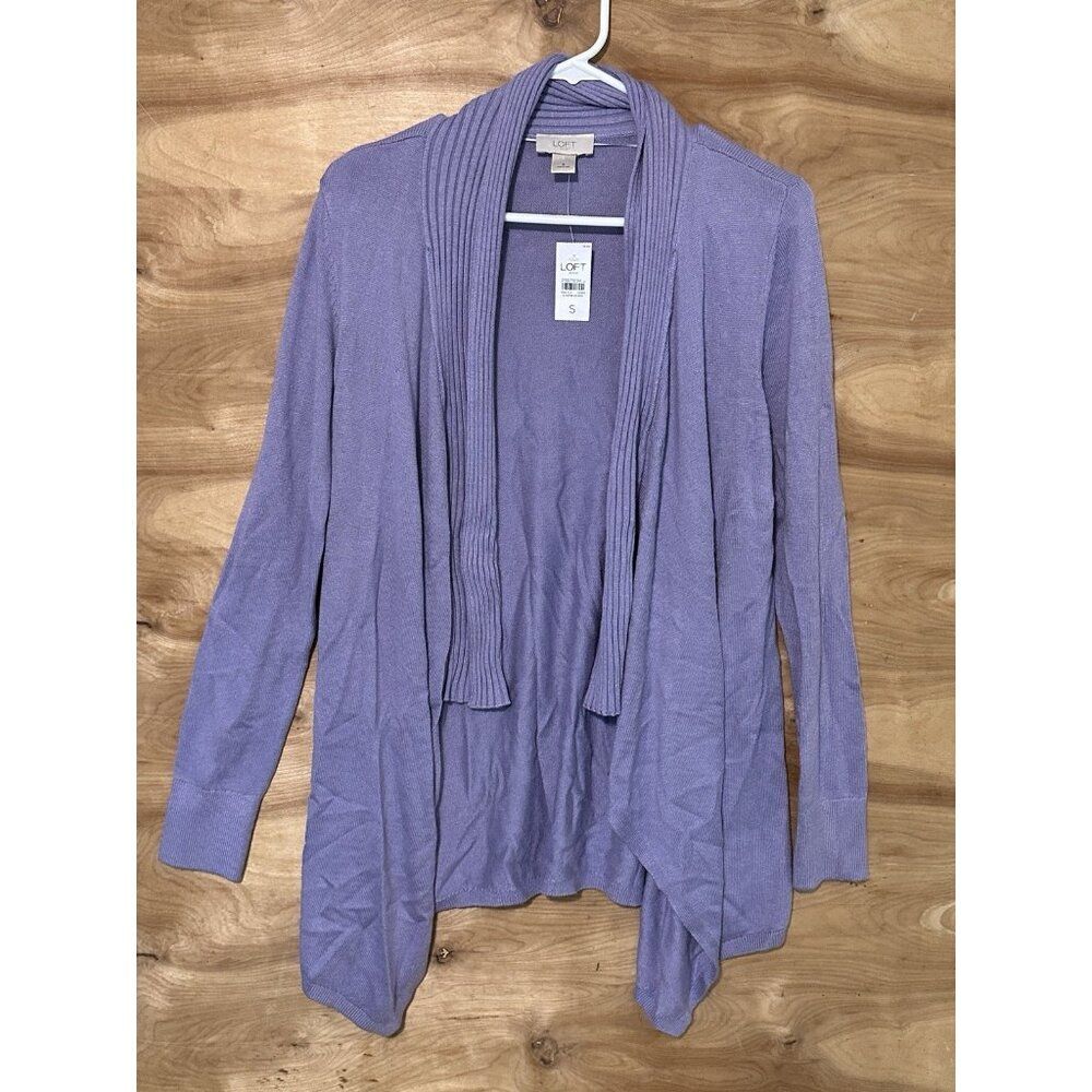 NWT Loft Womans Small Purple Knit Open Front Draped Cardigan